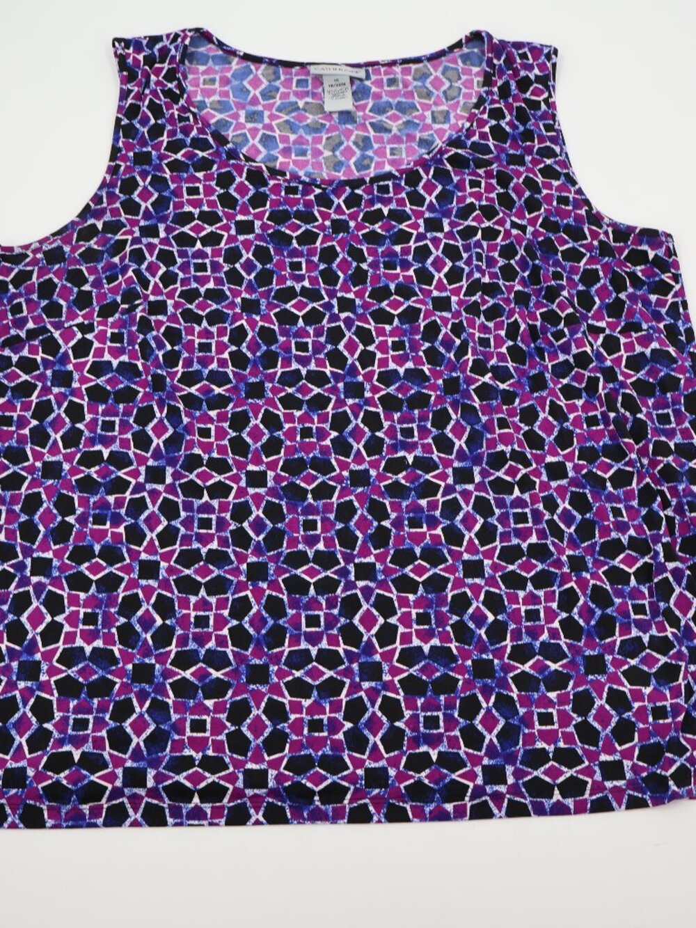 Catherines Tank Top Womens 1X Purple Geometric Kaleidoscope Sleeveless Knit